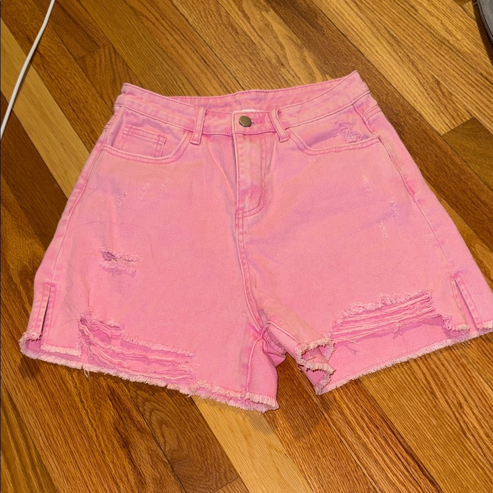 Pink Lily High Rise Distressed Denim Shorts